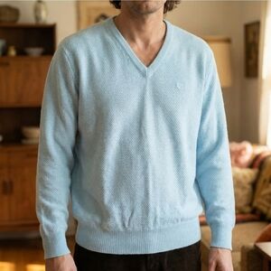 Vintage Christian Dior Monsieur V-Neck Sweater Light Blue Size XL Made In USA